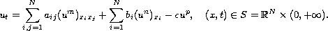 $$
 u_t = \sum_{i,j=1}^N a_{ij}(u^m)_{x_ix_j} + \sum_{i=1}^N
 b_i(u^n)_{x_i} - cu^p, \quad (x,t)\in S = \mathbb{R}^N\times(0,+\infty).
 $$