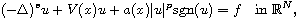 $$
(-\Delta)^{s}u + V(x) u + a(x) |u|^{p} \text{sgn}(u)
= f \quad\text{in } \mathbb{R}^N,
$$