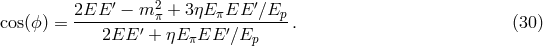 2EE ′ − m2 + 3ηE πEE ′∕Ep cos(ϕ ) = --------′-π--------′-------. (30 ) 2EE + ηE πEE ∕Ep