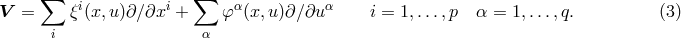 V = ∑ ξi(x, u)∂∕∂xi + ∑ φα (x, u)∂∕∂u α i = 1,...,p α = 1,...,q. (3 ) i α