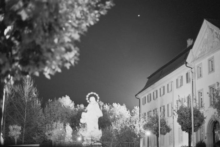 Courtyard between the church and the seminar at night