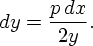 [dy = (p dx)/(2y).]