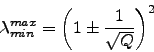 \begin{displaymath}
\lambda_{min}^{max}=\left(1\pm \frac{1}{\sqrt{Q}}\right)^2
\end{displaymath}