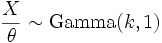 \frac X \theta \sim \operatorname{Gamma}(k, 1)