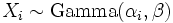 X_i \sim \mathrm{Gamma}(\alpha_i, \beta)